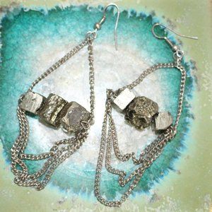 Silver pyrite dangle earrings